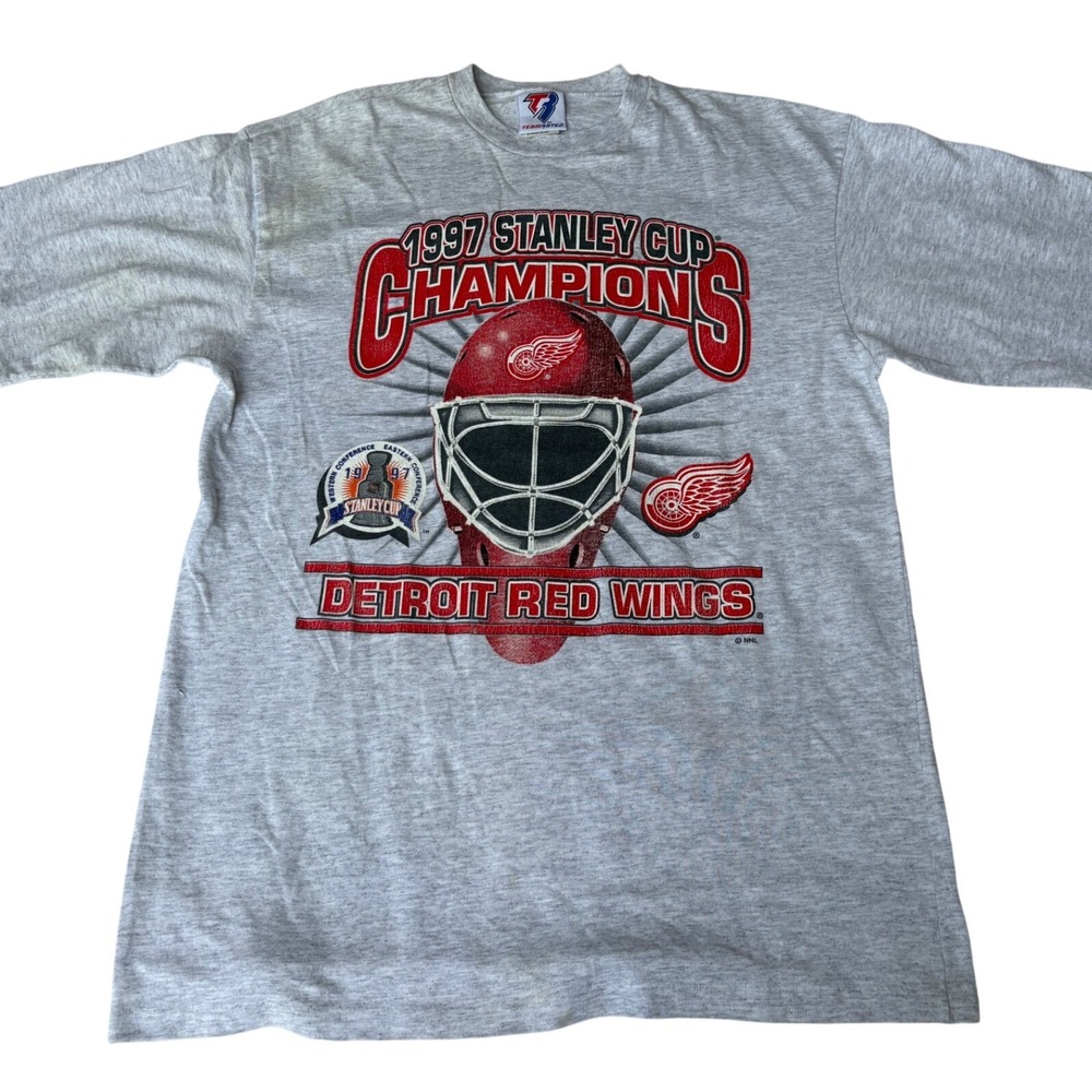 Vintage 1997 Detroit Red Wings Stanley Cup T-Shirt Mens M Team Rated Grey